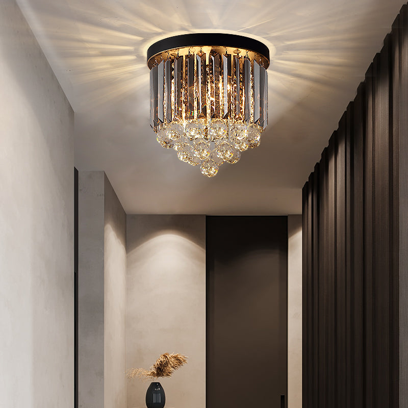 10"/12"/16" W Black Cylindrical Corridor Ceiling Flush Light Minimal 2/4/7 Lights Crystal Flushmount Lighting Black 16" Clearhalo 'Ceiling Lights' 'Close To Ceiling Lights' 'Close to ceiling' 'Flush mount' Lighting' 224797
