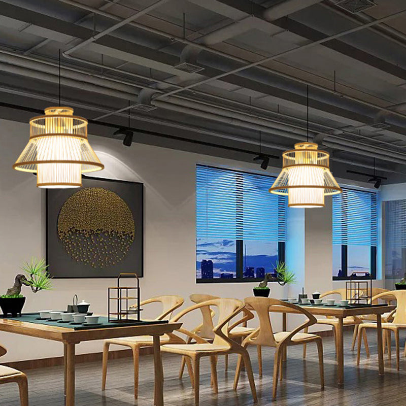 Minimalist Handcrafted Suspension Lighting Bamboo 1������Head Tea Room Pendant Ceiling Light in Wood Clearhalo 'Ceiling Lights' 'Pendant Lights' 'Pendants' Lighting' 2247970