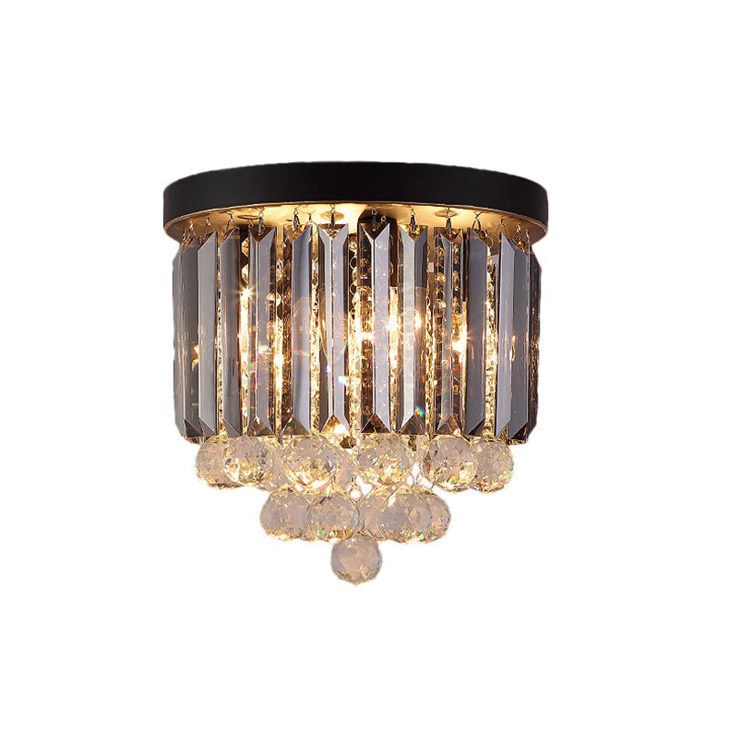 10"/12"/16" W Black Cylindrical Corridor Ceiling Flush Light Minimal 2/4/7 Lights Crystal Flushmount Lighting Clearhalo 'Ceiling Lights' 'Close To Ceiling Lights' 'Close to ceiling' 'Flush mount' Lighting' 224799