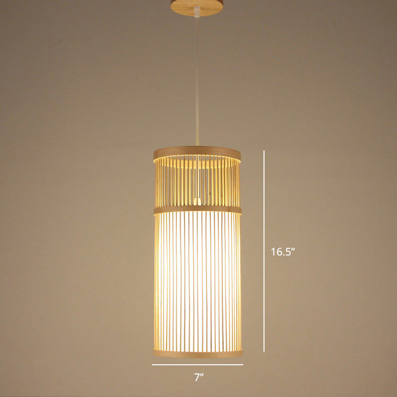 Minimalist Handcrafted Suspension Lighting Bamboo 1������Head Tea Room Pendant Ceiling Light in Wood Clearhalo 'Ceiling Lights' 'Pendant Lights' 'Pendants' Lighting' 2247991