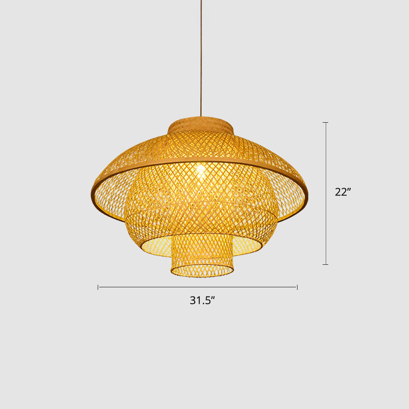 Layered Bamboo Suspension Light Simplicity 1-Light Wood Pendant Light for Restaurant Wood 31.5" Clearhalo 'Ceiling Lights' 'Pendant Lights' 'Pendants' Lighting' 2248035_a91dda89-0289-4f14-ad8c-8721a9f912e9