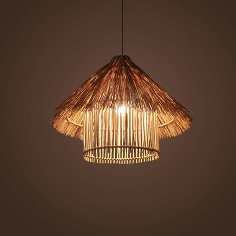 Rattan Shaded Ceiling Light Asian Style 1������Bulb Wood Hanging Lighting Fixture for Restaurant Wood A Clearhalo 'Ceiling Lights' 'Pendant Lights' 'Pendants' Lighting' 2248042_f645524a-8fa3-4f84-a2ab-e50e6fce5449