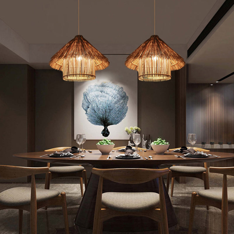 Rattan Shaded Ceiling Light Asian Style 1 Bulb Wood Hanging Lighting Fixture for Restaurant Clearhalo 'Ceiling Lights' 'Lighting' 'Pendant Lights' 2248044_f53fd2d9-1abb-4e01-b803-8a77b95bb113