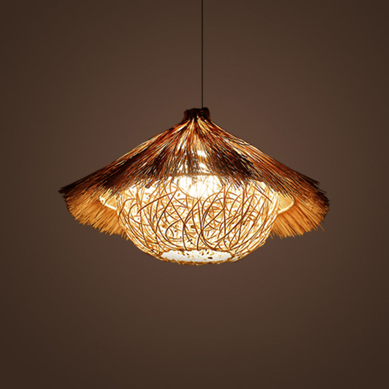 Rattan Shaded Ceiling Light Asian Style 1������Bulb Wood Hanging Lighting Fixture for Restaurant Clearhalo 'Ceiling Lights' 'Pendant Lights' 'Pendants' Lighting' 2248045