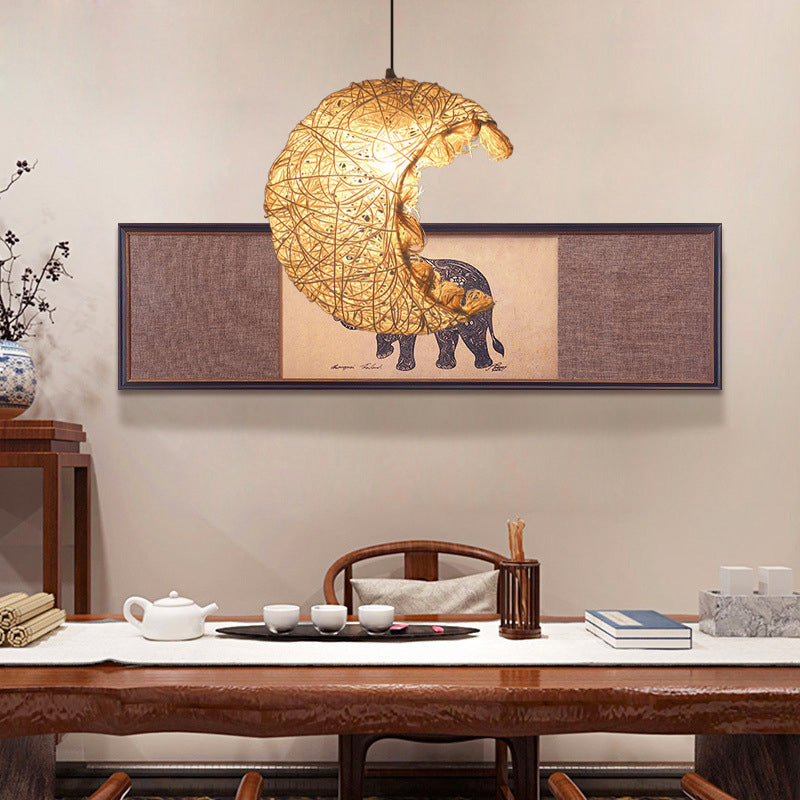 Rattan Shaded Ceiling Light Asian Style 1������Bulb Wood Hanging Lighting Fixture for Restaurant Clearhalo 'Ceiling Lights' 'Pendant Lights' 'Pendants' Lighting' 2248051