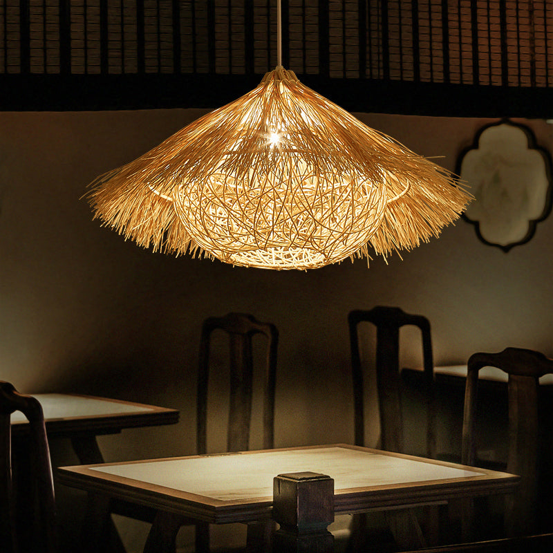 Minimalist Cone Suspension Light Rattan 1 Head Restaurant Pendant Ceiling Light in Wood Clearhalo 'Ceiling Lights' 'Lighting' 'Pendant Lights' 2248055_c6bc0cbd-4ec2-4a56-a4ec-6211214ba1e2