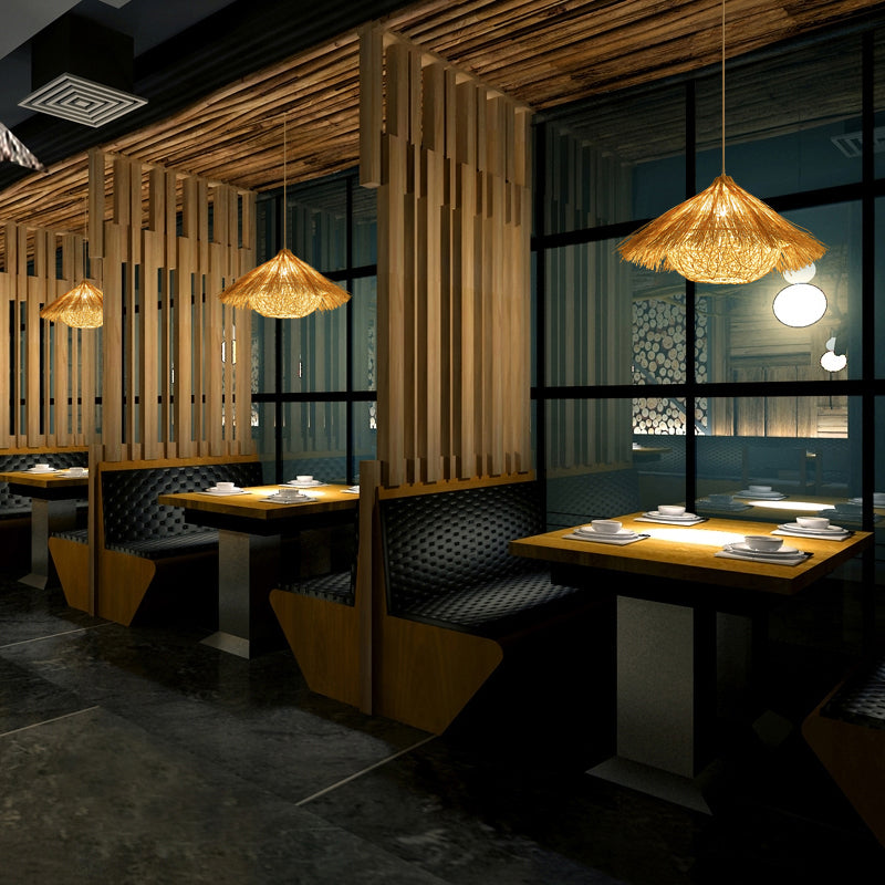 Minimalist Cone Suspension Light Rattan 1 Head Restaurant Pendant Ceiling Light in Wood Clearhalo 'Ceiling Lights' 'Lighting' 'Pendant Lights' 2248056_276e6c6f-e75c-4bf4-bc23-e1af743dce51