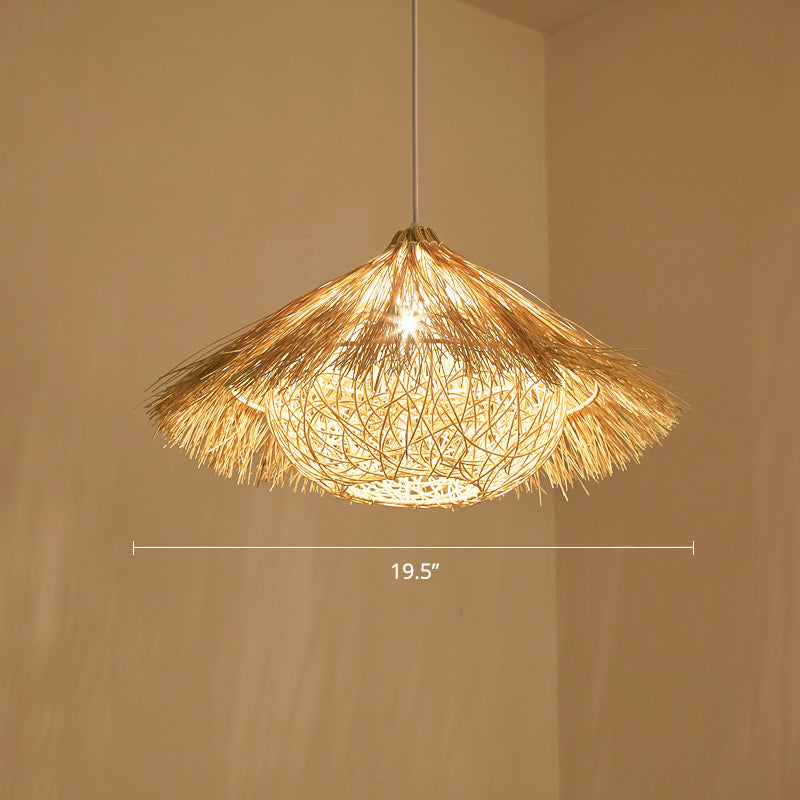 Minimalist Cone Suspension Light Rattan 1 Head Restaurant Pendant Ceiling Light in Wood Wood Clearhalo 'Ceiling Lights' 'Lighting' 'Pendant Lights' 2248057_3db09f29-2bc9-4e5b-ae8a-b3cb7cbcaba6