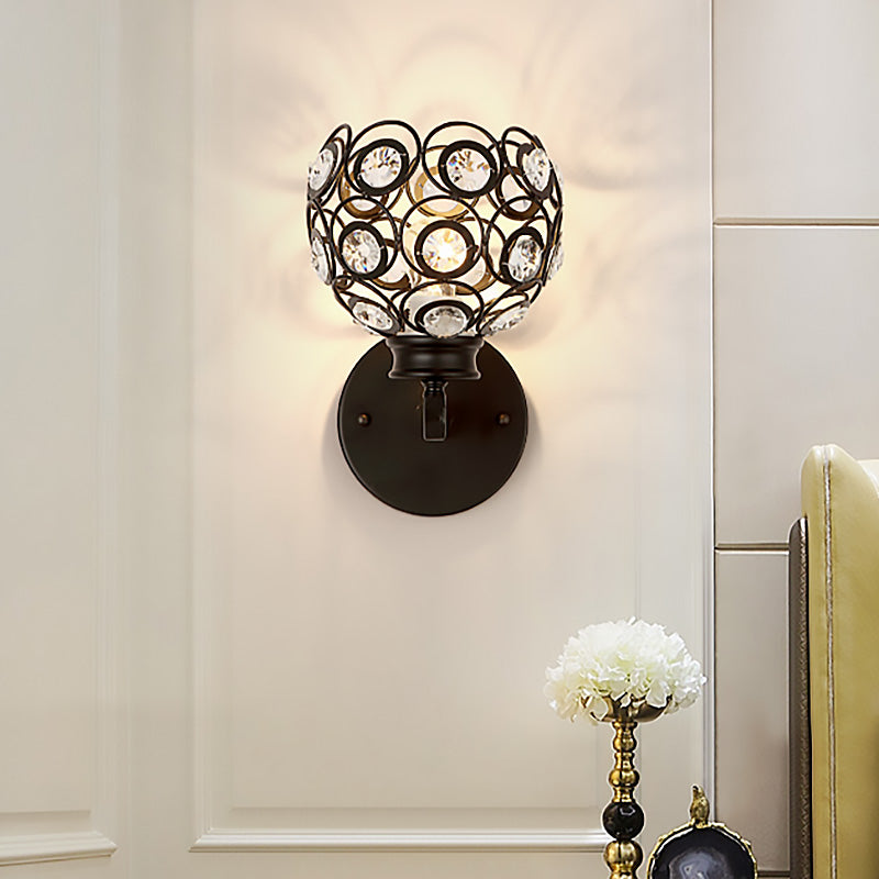 Dome Clear Crystal Wall Lamp Modernist Style 1 Bulb Black/Brass Finish Wall Lighting Fixture for Bedroom Clearhalo 'Modern wall lights' 'Modern' 'Wall Lamps & Sconces' 'Wall Lights' Lighting' 224806