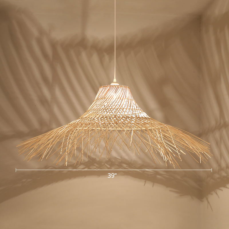 Straw Hat Rattan Ceiling Light Modern Single Wood Hanging Pendant Light for Restaurant Clearhalo 'Ceiling Lights' 'Pendant Lights' 'Pendants' Lighting' 2248064