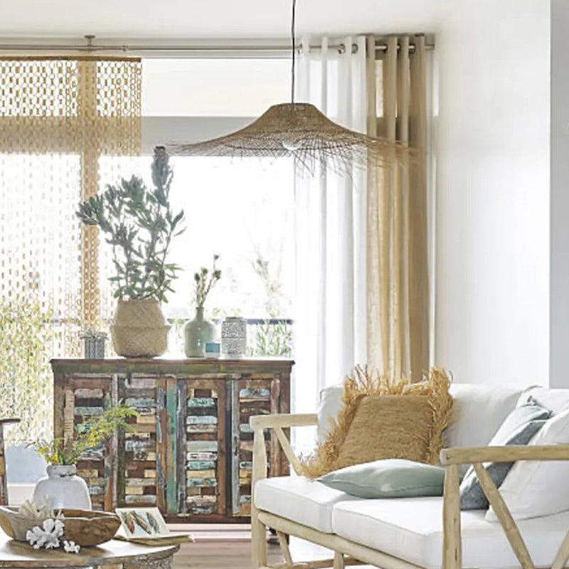Straw Hat Rattan Ceiling Light Modern Single Wood Hanging Pendant Light for Restaurant Clearhalo 'Ceiling Lights' 'Pendant Lights' 'Pendants' Lighting' 2248065