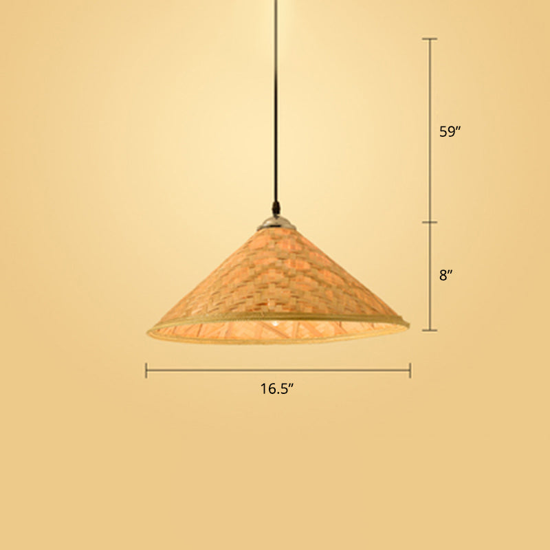 Hat Shape Pendant Light Contemporary Bamboo Single-Bulb Wood Suspension Light Fixture Wood B Clearhalo 'Ceiling Lights' 'Pendant Lights' 'Pendants' Lighting' 2248076_6e78b3ec-0f9b-42c5-a582-ba39d0b48a73