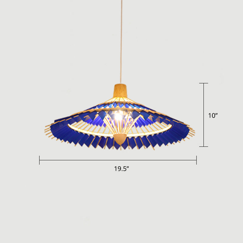 Bamboo Umbrella Ceiling Light Modern Single Hanging Pendant Lighting for Restaurant Dark Blue 19.5" Clearhalo 'Ceiling Lights' 'Pendant Lights' 'Pendants' Lighting' 2248113_38b48d4f-a384-4b9b-a9cd-e49812edc610
