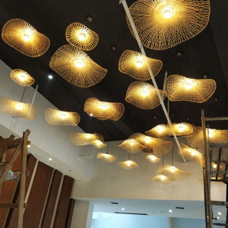Bamboo Lotus Leaf Suspension Lighting Minimalist 1 Head Wood Pendant Ceiling Light Clearhalo 'Ceiling Lights' 'Lighting' 'Pendant Lights' 2248149_bdb4ff05-ddef-44bc-b5c2-39335f8c33f3