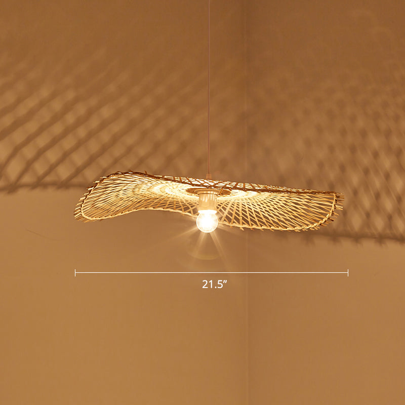 Bamboo Lotus Leaf Suspension Lighting Minimalist 1 Head Wood Pendant Ceiling Light Wood 21.5" Clearhalo 'Ceiling Lights' 'Lighting' 'Pendant Lights' 2248152_ac67919e-e624-4920-b2ef-3f3cf69e116e