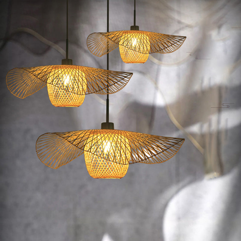 Bamboo Handwoven Suspension Lighting Minimalist 1��Head Wood Pendant Ceiling Light for Restaurant Wood Clearhalo 'Ceiling Lights' 'Pendant Lights' 'Pendants' Lighting' 2248181_4cb84a60-6386-4d84-b605-48b133113647