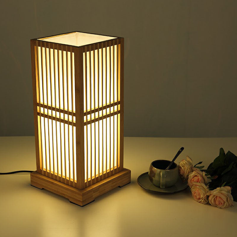 Shaded Nightstand Lamp Contemporary Bamboo Single Tea Room Table Lighting in Wood Clearhalo 'Lamps' 'Table Lamps' Lighting' 2248276