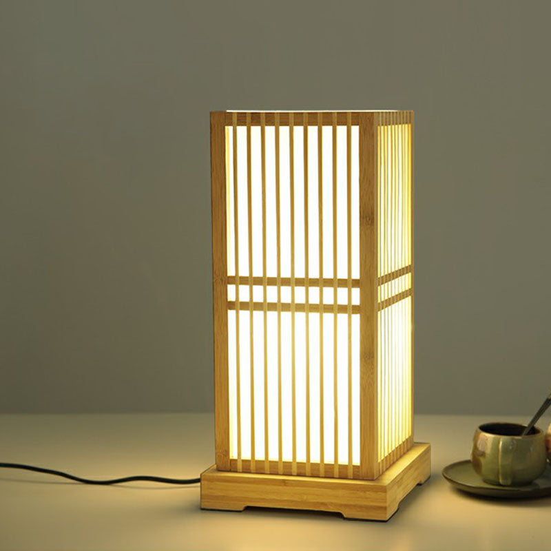 Shaded Nightstand Lamp Contemporary Bamboo Single Tea Room Table Lighting in Wood Clearhalo 'Lamps' 'Table Lamps' Lighting' 2248278