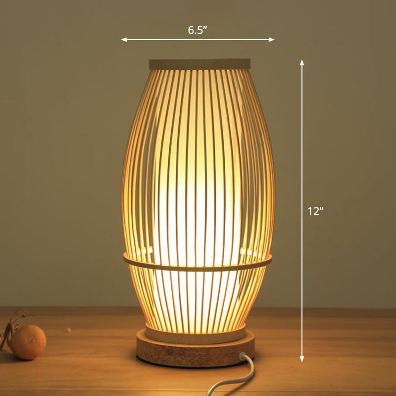 Shaded Nightstand Lamp Contemporary Bamboo Single Tea Room Table Lighting in Wood Wood C Clearhalo 'Lamps' 'Table Lamps' Lighting' 2248289