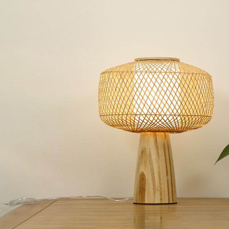 Shaded Nightstand Lamp Contemporary Bamboo Single Tea Room Table Lighting in Wood Wood U Clearhalo 'Lamps' 'Table Lamps' Lighting' 2248297