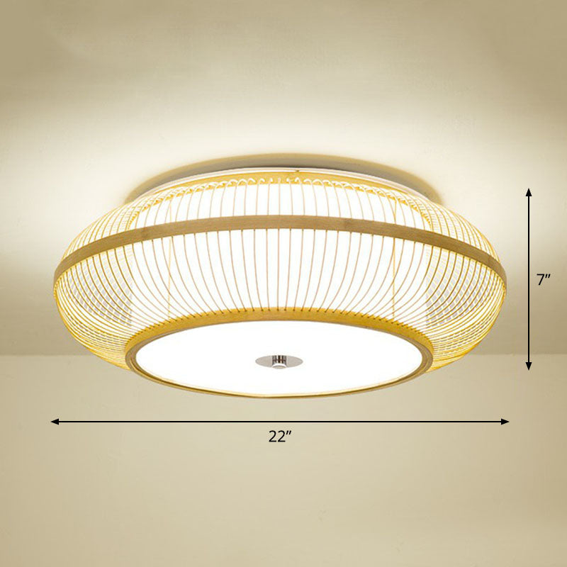 Lantern Bedroom Flush Mount Lighting Bamboo 1-Light Simplicity Flush Mount Ceiling Light in Wood Wood 22" Clearhalo 'Ceiling Lights' 'Close To Ceiling Lights' 'Close to ceiling' 'Flush mount' Lighting' 2248336