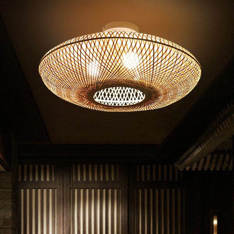 Lantern Bamboo Flush Mount Lighting Minimalist 3 Bulbs Wood Flush Mount for Bedroom Clearhalo 'Ceiling Lights' 'Close To Ceiling Lights' 'Close to ceiling' 'Flush mount' Lighting' 2248343