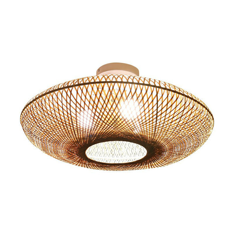 Lantern Bamboo Flush Mount Lighting Minimalist 3 Bulbs Wood Flush Mount for Bedroom Clearhalo 'Ceiling Lights' 'Close To Ceiling Lights' 'Close to ceiling' 'Flush mount' Lighting' 2248345