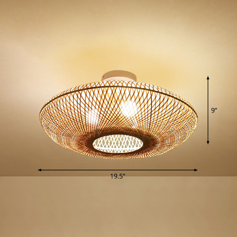 Lantern Bamboo Flush Mount Lighting Minimalist 3 Bulbs Wood Flush Mount for Bedroom Wood Clearhalo 'Ceiling Lights' 'Close To Ceiling Lights' 'Close to ceiling' 'Flush mount' Lighting' 2248347
