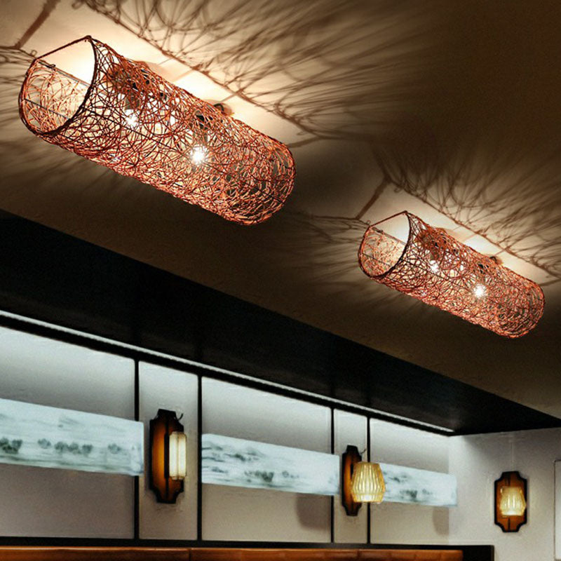 Cylindrical Flush Mount Lighting Simplicity Rattan Restaurant Flush Mount Ceiling Light Clearhalo 'Ceiling Lights' 'Close To Ceiling Lights' 'Close to ceiling' 'Flush mount' Lighting' 2248364