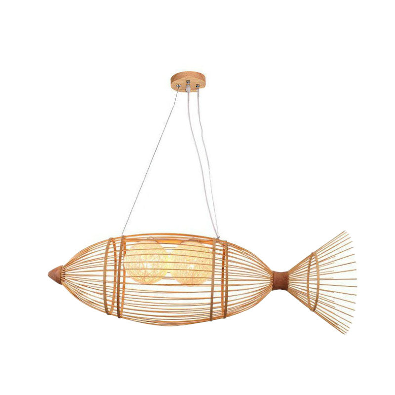 Fish-Shaped Bamboo Chandelier Lighting Minimalist Wood Pendant Light for Corridor Clearhalo 'Ceiling Lights' 'Chandeliers' Lighting' options 2248461