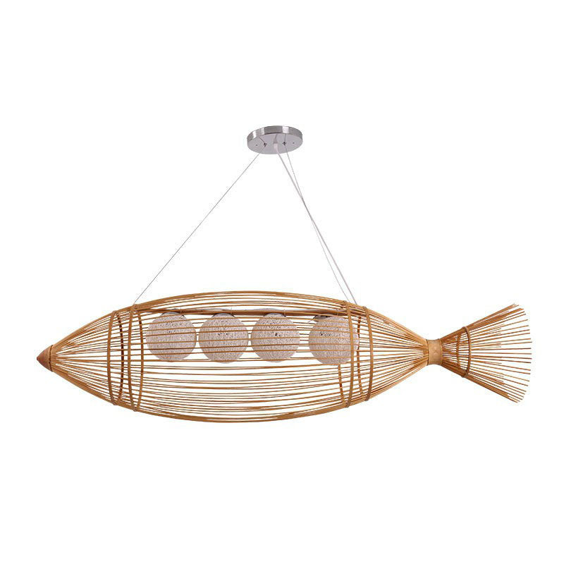 Fish-Like Ceiling Lighting Modern Style Bamboo 4 Bulbs Wood Chandelier Light Fixture Clearhalo 'Ceiling Lights' 'Chandeliers' Lighting' options 2248467