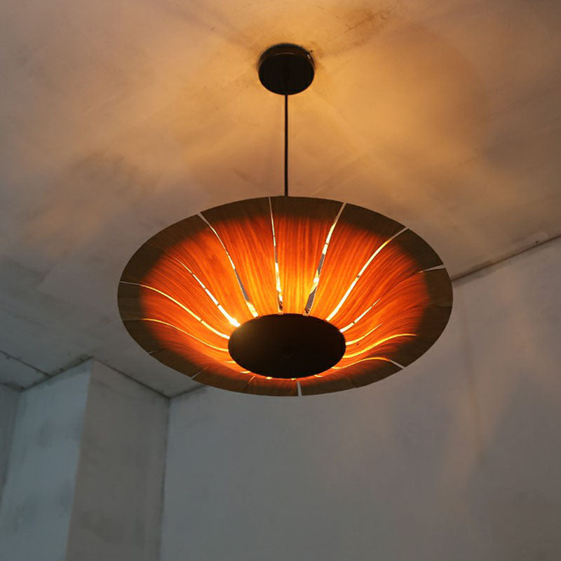 Asian Style Umbrella Chandelier Light Wood 3 Bulbs Restaurant Pendant Light Fixture Clearhalo 'Ceiling Lights' 'Chandeliers' Lighting' options 2248516
