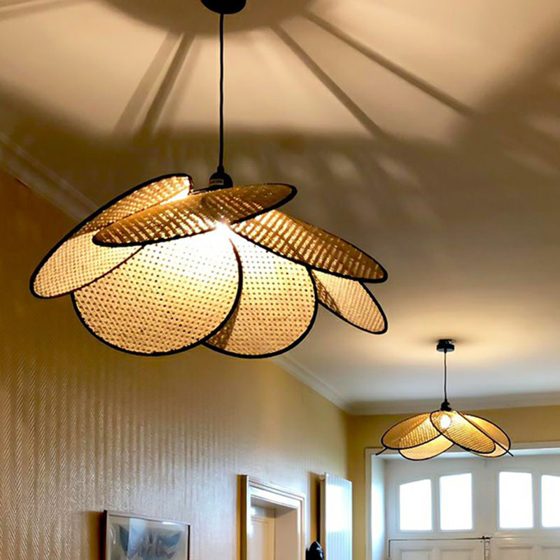 Flower-Like Ceiling Lighting Asian Style Rattan 1 Bulb Wood Hanging Lamp for Tea Room Clearhalo 'Ceiling Lights' 'Lighting' 'Pendant Lights' 2248540_e4c8677e-6cd9-4fec-ba37-80690828c73d