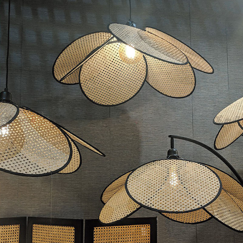 Flower-Like Ceiling Lighting Asian Style Rattan 1 Bulb Wood Hanging Lamp for Tea Room Clearhalo 'Ceiling Lights' 'Lighting' 'Pendant Lights' 2248541_e13c2c0c-16b4-426d-b29e-416e633ca162