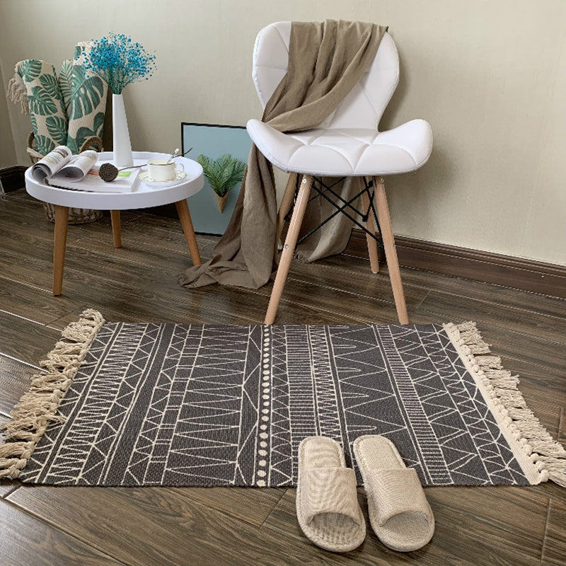 Casual Multicolor Western Rug Cotton Blend Geometric Area Rug Machine Washable Woven Carpet with Tassel for Living Room Dark Gray Clearhalo 'Area Rug' 'Rugs' 'Southwestern' Rug' 2250086