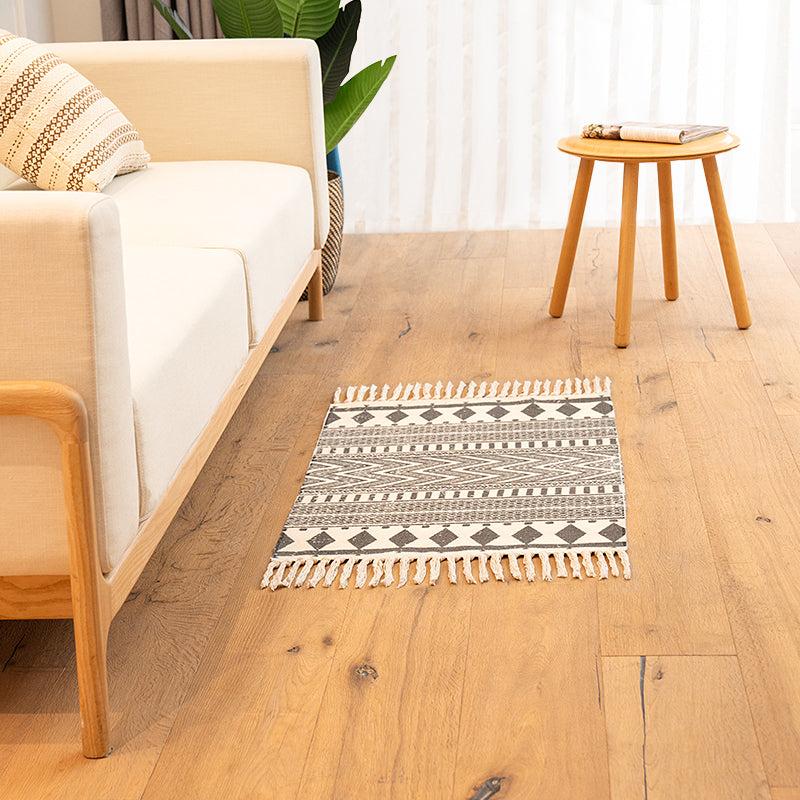 Classic Living Room Rug Multi Colored Geometric Print Carpet Washable Braided Area Rug with Tassel Grey 2' x 2'11" Clearhalo 'Area Rug' 'Rugs' 'Southwestern' Rug' 2250102