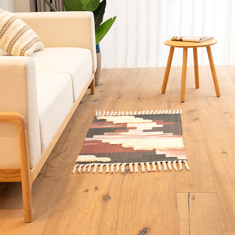 Multicolor Nordic Rug Cotton Blend Geometric Printed Carpet Stain-Resistant Washable Indoor Rug with Tassel for Room Brick Red 2' x 2'11" Clearhalo 'Area Rug' 'Rugs' 'Southwestern' Rug' 2250116
