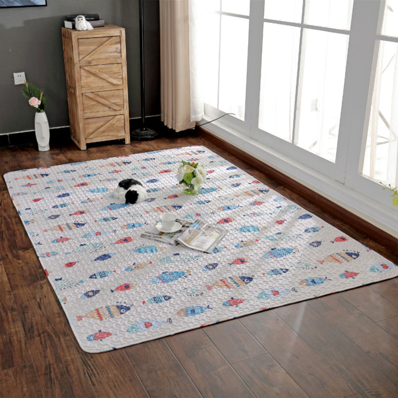 Cute Cartoon Print Rug Multi Colored Cotton Area Carpet Pet Friendly Machine Washable Rug for Kids Room Blue Clearhalo 'Area Rug' 'Rug' 2250155