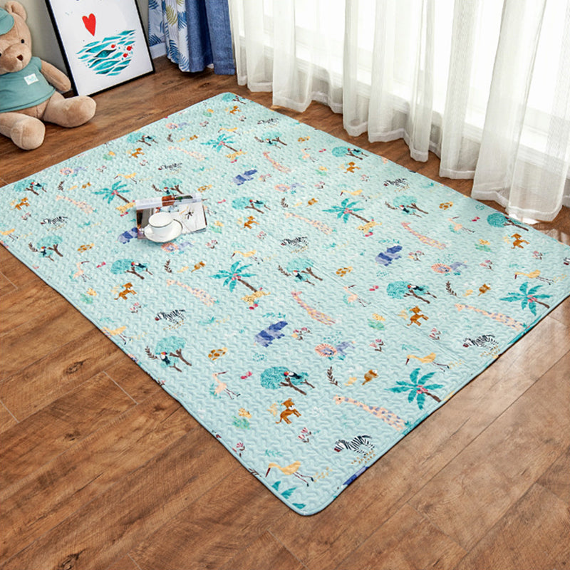Cute Cartoon Print Rug Multi Colored Cotton Area Carpet Pet Friendly Machine Washable Rug for Kids Room Light Green Clearhalo 'Area Rug' 'Rug' 2250157