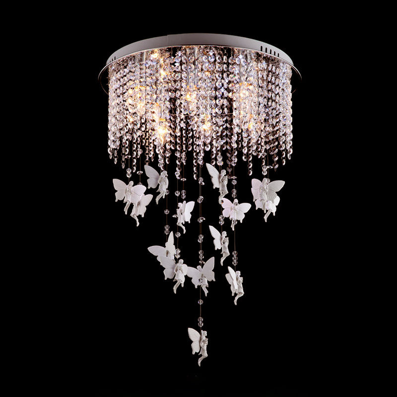 16"/19.5"/23.5" W Silver Round Flush Ceiling Light Modernist 5/8/10 Lights Cascading Glass Crystal Shaded Flushmount Lighting Clearhalo 'Ceiling Lights' 'Modern Pendants' 'Modern' 'Pendant Lights' 'Pendants' Lighting' 225016