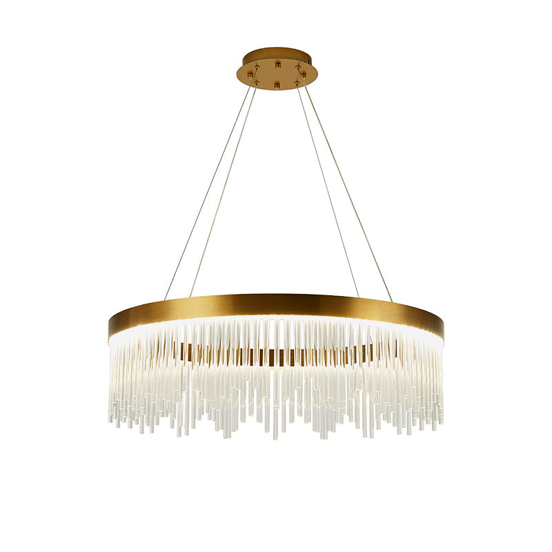 16"/23.5"/31.5" Dia Simple Ring Crystal Icicles Chandelier LED Bedroom Hanging Ceiling Light in Gold Clearhalo 'Ceiling Lights' 'Chandeliers' 'Modern Chandeliers' 'Modern' Lighting' 225067