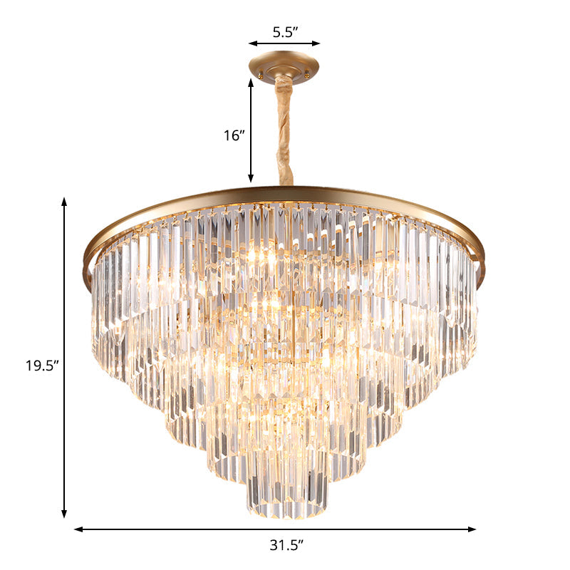 Black/Gold Adjustable Tapered Chandelier Lamp Minimalist 6/9/15-Light Crystal Pendant Lighting, 19.5"/23.5"/31.5" W Clearhalo 'Ceiling Lights' 'Chandeliers' 'Modern Chandeliers' 'Modern' Lighting' 225079
