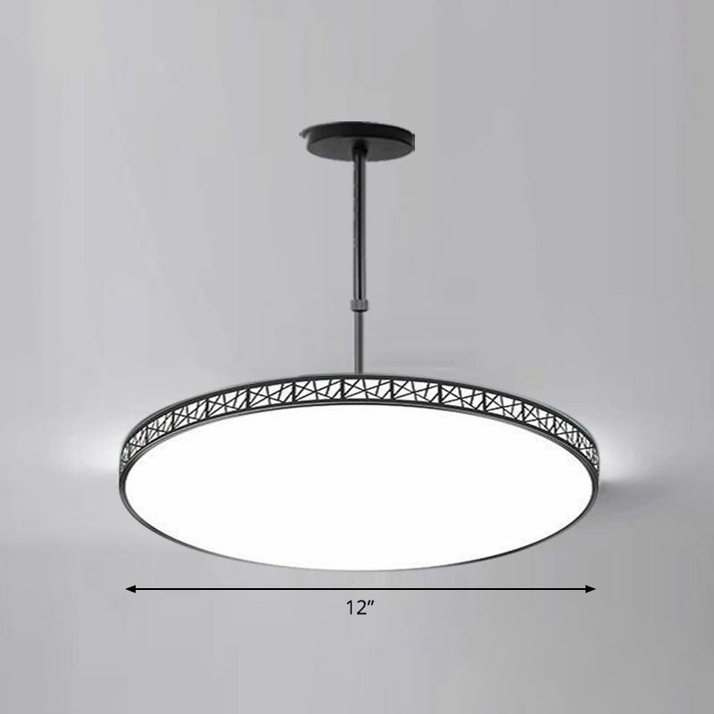 Metallic Hollow-Carved LED Suspension Light Modern Style Chandelier Lighting for Conference Room Black 12" Third Gear Clearhalo 'Ceiling Lights' 'Chandeliers' 'Modern Chandeliers' 'Modern' Lighting' 2252852