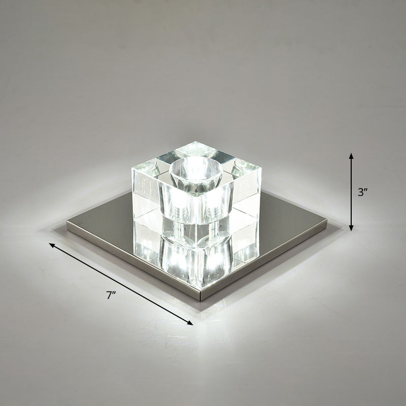 Crystal Block Mini Flush Light Modern Style Clear LED Flush Ceiling Light for Corridor Clear 7" White Clearhalo 'Ceiling Lights' 'Close To Ceiling Lights' 'Close to ceiling' 'Flush mount' Lighting' 2253275