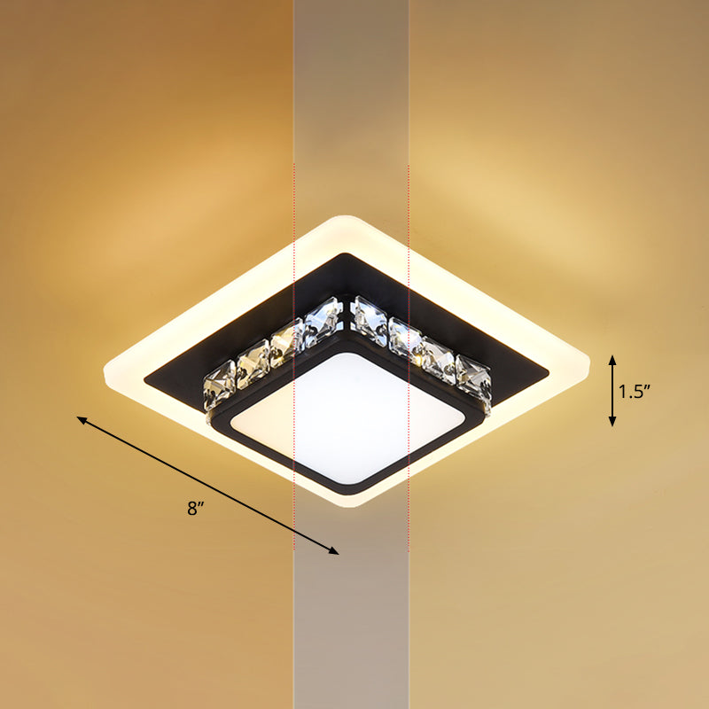 Simplicity Mini LED Flush Mount Light Crystal Corridor Flush Mount Ceiling Lighting Black Third Gear Square Plate Clearhalo 'Ceiling Lights' 'Close To Ceiling Lights' 'Close to ceiling' 'Flush mount' Lighting' 2253322