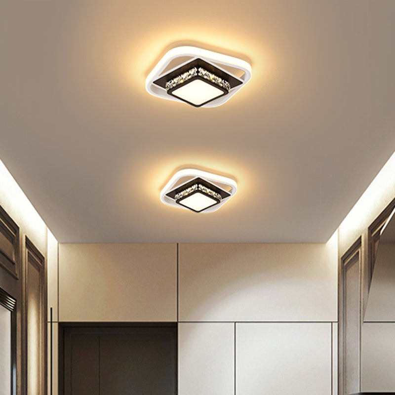 Square Flush Light Nordic Style Acrylic Entryway LED Flush Ceiling Light with Decorative Crystal Clearhalo 'Ceiling Lights' 'Close To Ceiling Lights' 'Close to ceiling' 'Flush mount' Lighting' 2253339