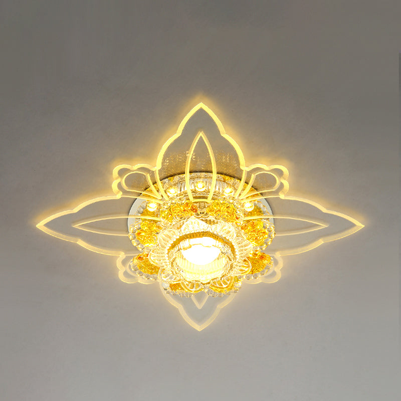 Floral Shape Corridor Flush Mount Lighting Crystal Minimalist LED Flush Mount in Yellow Yellow Warm Clearhalo 'Ceiling Lights' 'Close To Ceiling Lights' 'Close to ceiling' 'Flush mount' Lighting' 2253345