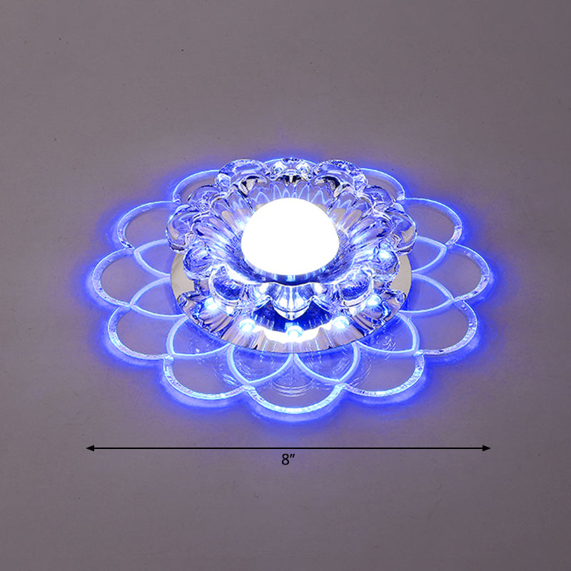 Contemporary Floral Flush Ceiling Light Crystal Entryway LED Flush Mount Lighting in Clear Clear Blue Clearhalo 'Ceiling Lights' 'Close To Ceiling Lights' 'Close to ceiling' 'Flush mount' Lighting' 2253481