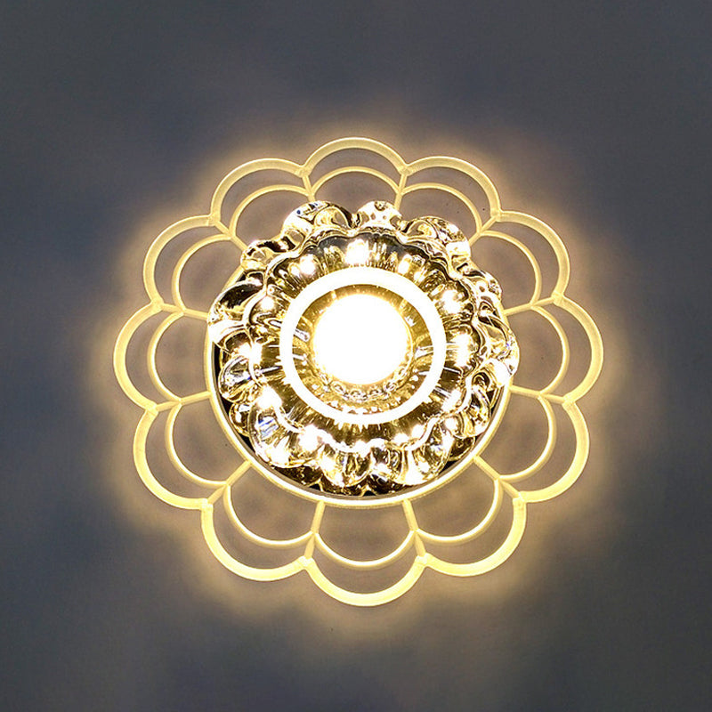 Flower Shade LED Flush Mount Light Simplicity Crystal Corridor Flush Mount Ceiling Light in Clear Clear Warm Clearhalo 'Ceiling Lights' 'Close To Ceiling Lights' 'Close to ceiling' 'Flush mount' Lighting' 2253489