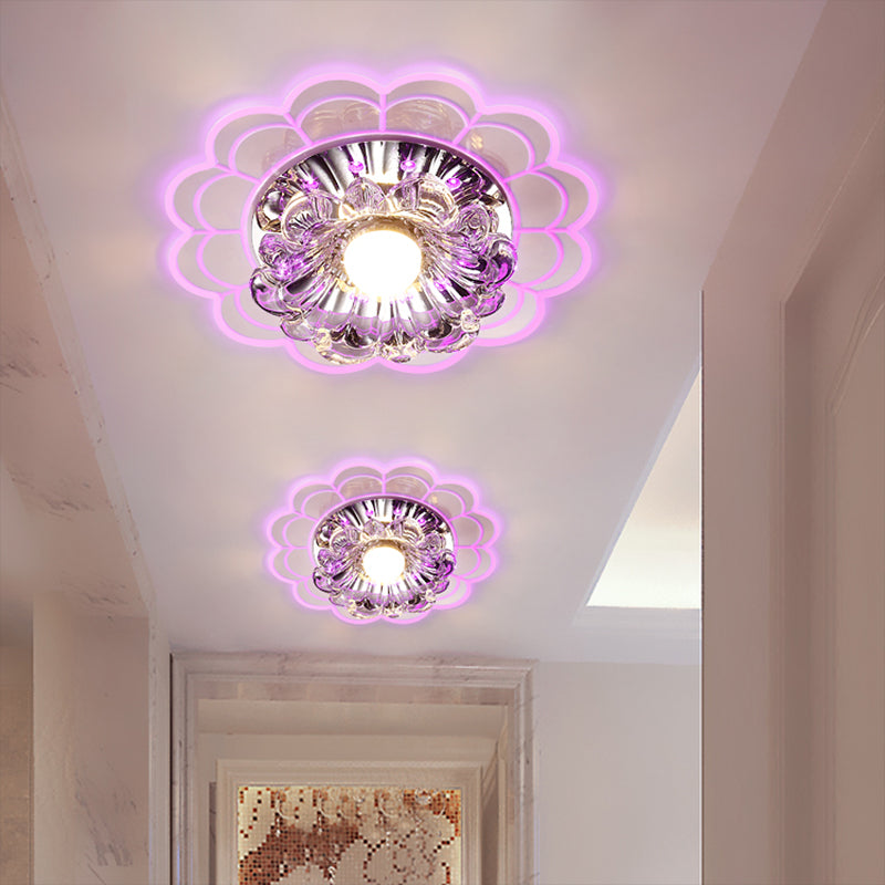 Flower Shade LED Flush Mount Light Simplicity Crystal Corridor Flush Mount Ceiling Light in Clear Clearhalo 'Ceiling Lights' 'Close To Ceiling Lights' 'Close to ceiling' 'Flush mount' Lighting' 2253494